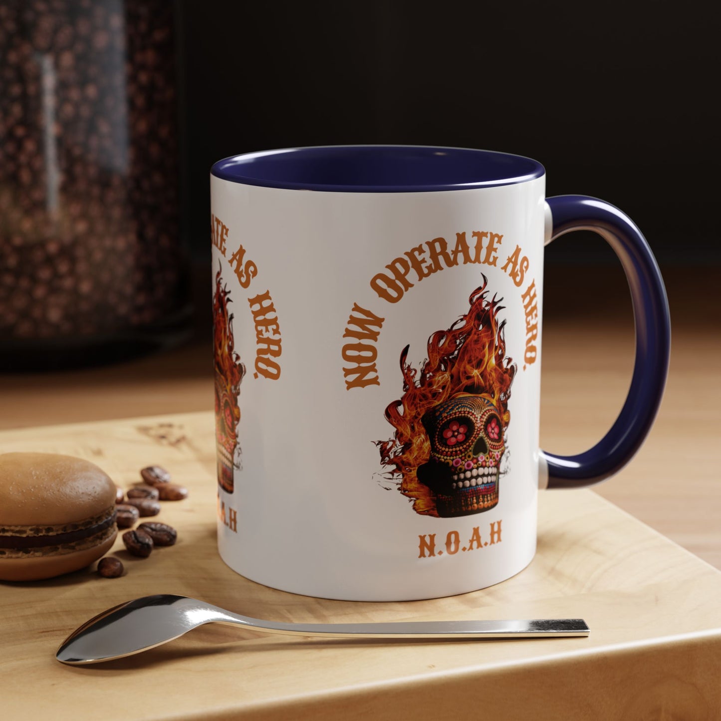 Personalized Initial Fire Skull Accent Coffee Mug