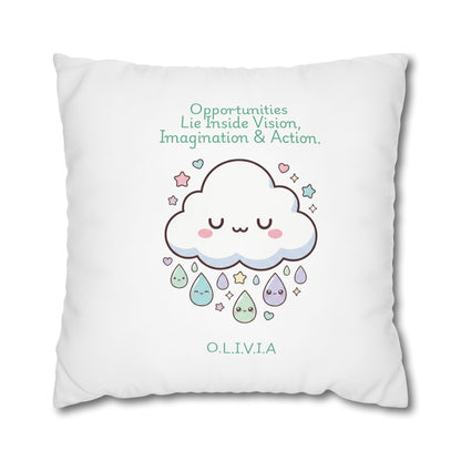 Personalized Initial Quote Cloud Dripping — Custom Sayings on Square Poly Canvas Pillowcase