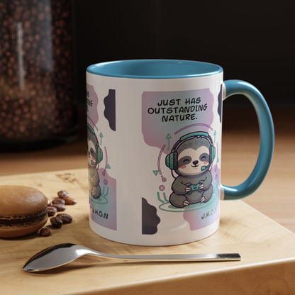 Personalized Initial Sloth Gamer Accent Coffee Mug