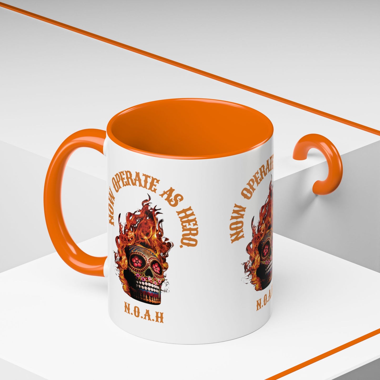 Personalized Initial Fire Skull Accent Coffee Mug