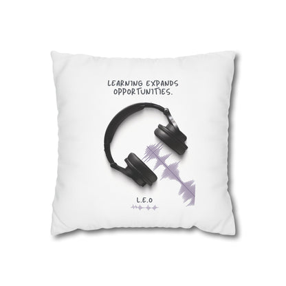 Customized monogrammed pillowcase with personalized quote. High-quality poly canvas square cushion cover, ideal for housewarming, wedding, or anniversary gifts with bespoke text.