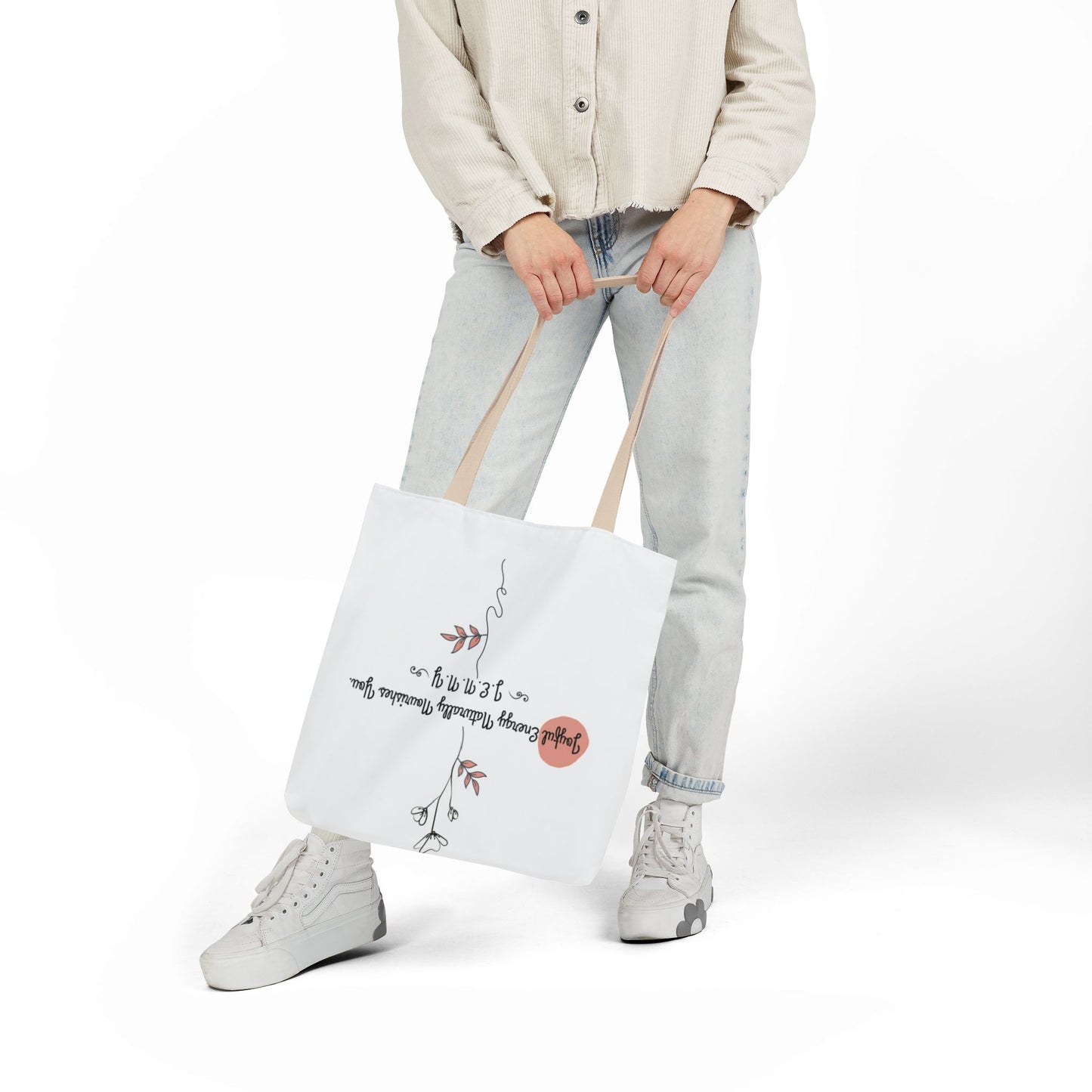 Personalized Initial Quote Floral Minimalist Canvas Tote Custom Name