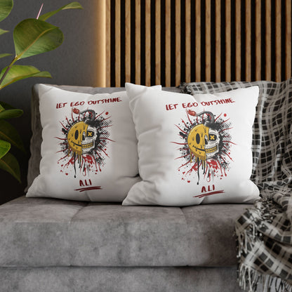 Personalized Initial Quote Smile Split Skull — Custom Sayings on Square Poly Canvas Pillowcase