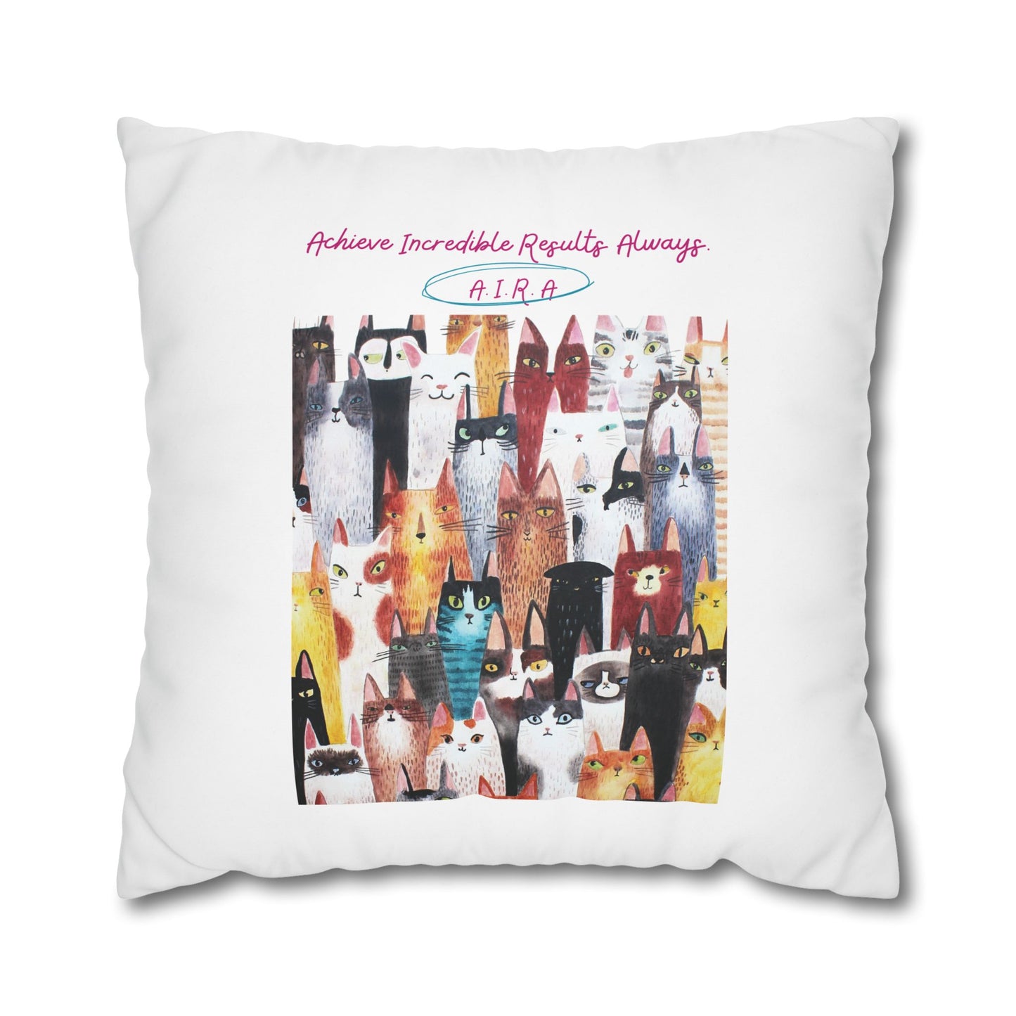 Personalized Initial Quote Cat Collage — Custom Sayings on Square Poly Canvas Pillowcase