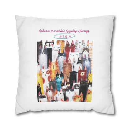 Personalized Initial Quote Cat Collage — Custom Sayings on Square Poly Canvas Pillowcase