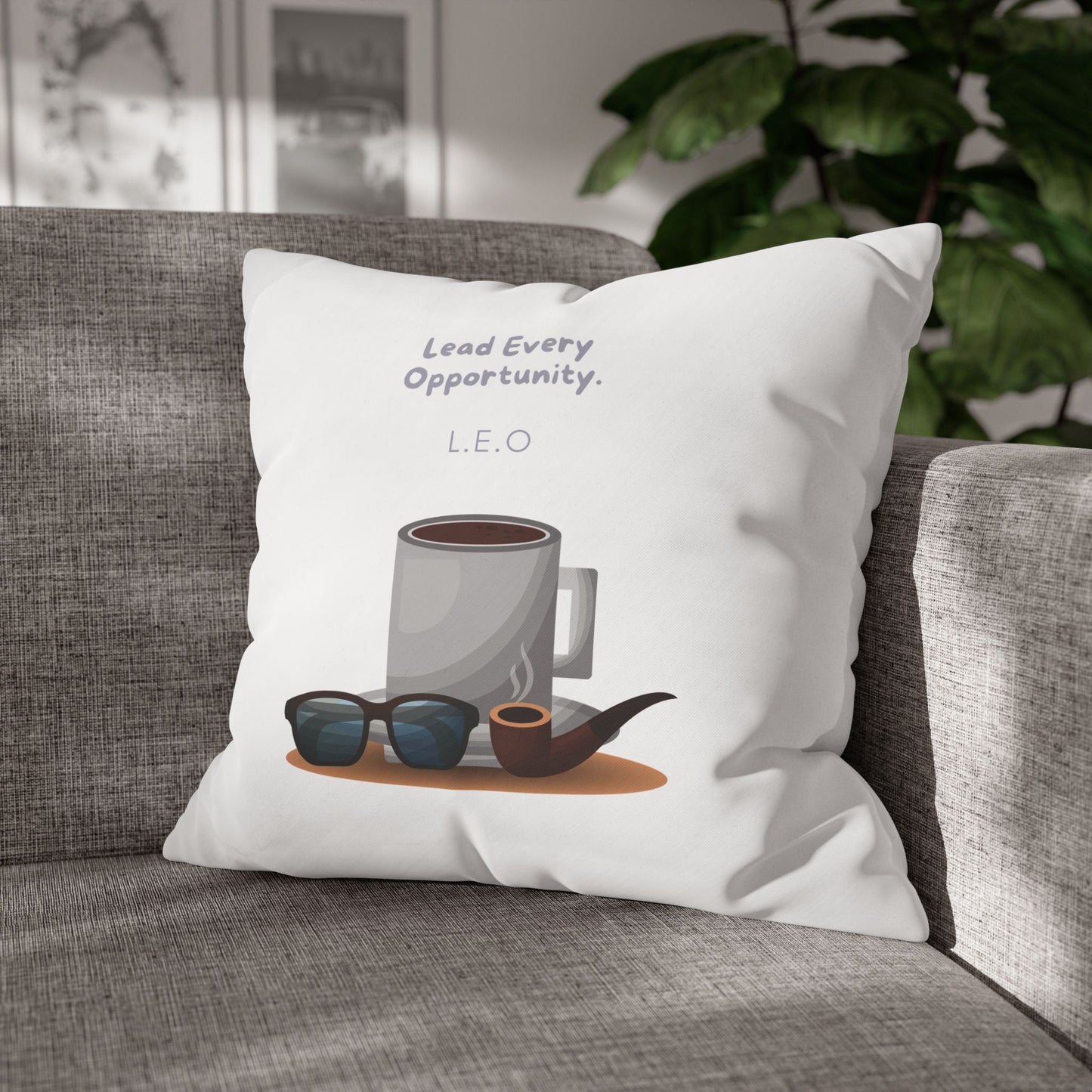 Personalized Initial Quote Coffee and Sunglasses — Custom Sayings on Square Poly Canvas Pillowcase