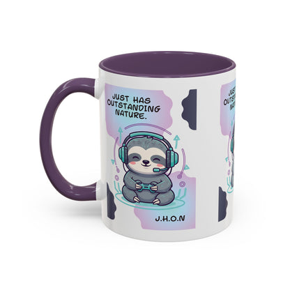 Personalized Initial Sloth Gamer Accent Coffee Mug