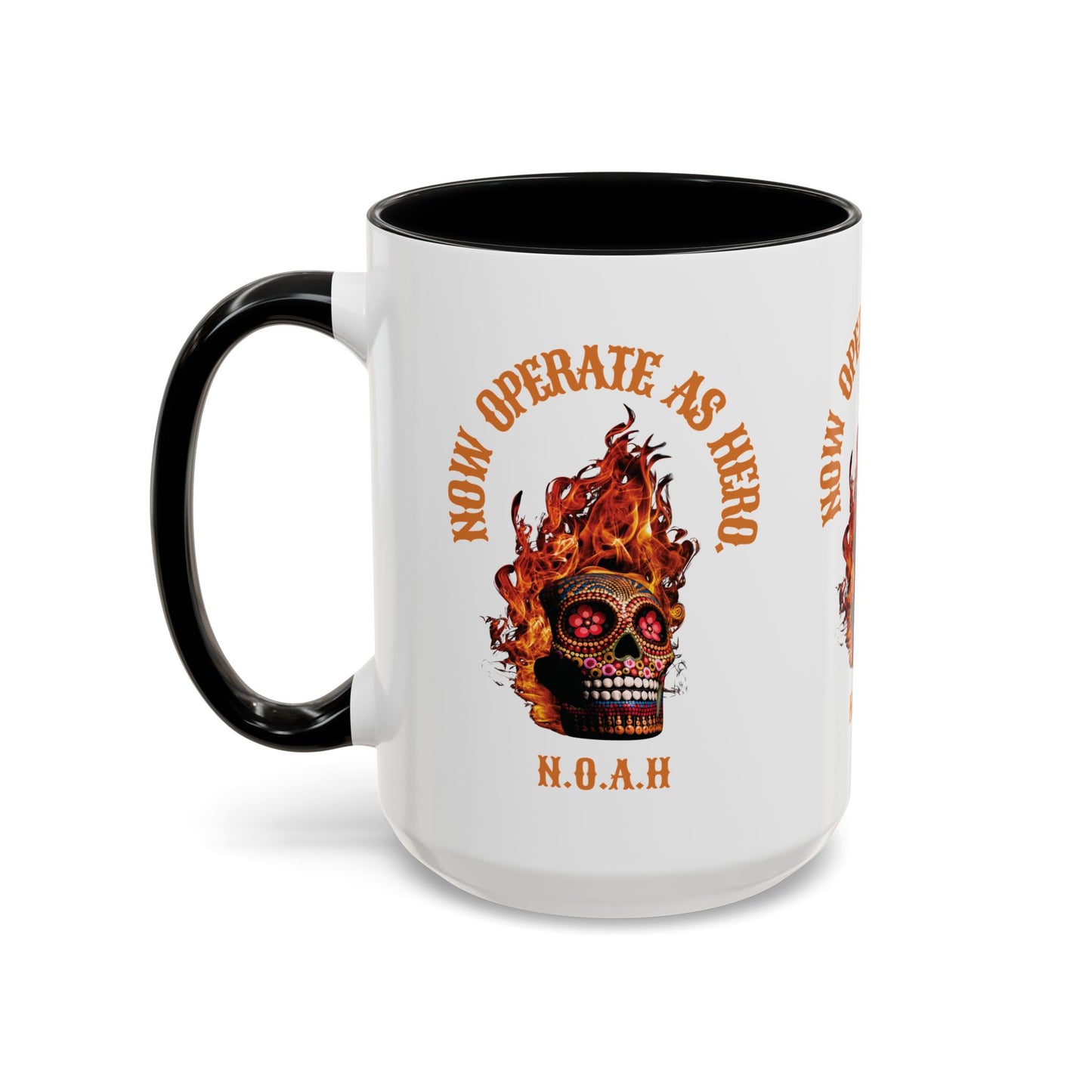 Personalized Initial Fire Skull Accent Coffee Mug