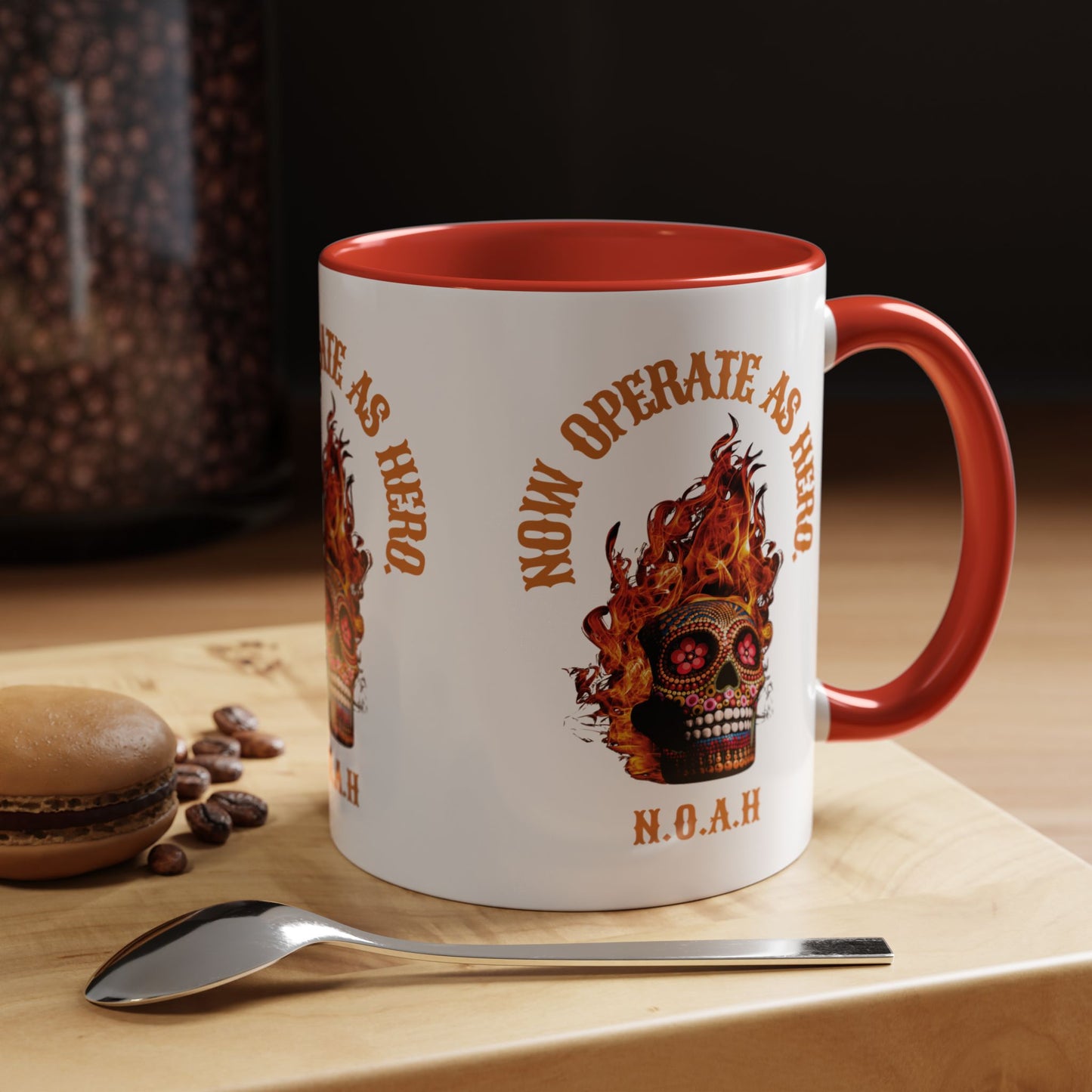 Personalized Initial Fire Skull Accent Coffee Mug