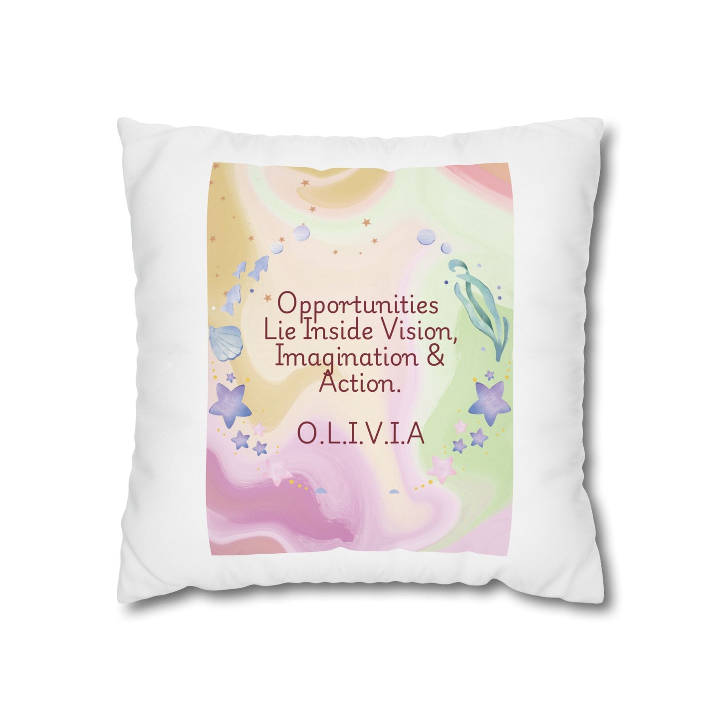 Personalized Initial Quote Ocean Theme — Custom Sayings on Square Poly Canvas Pillowcase