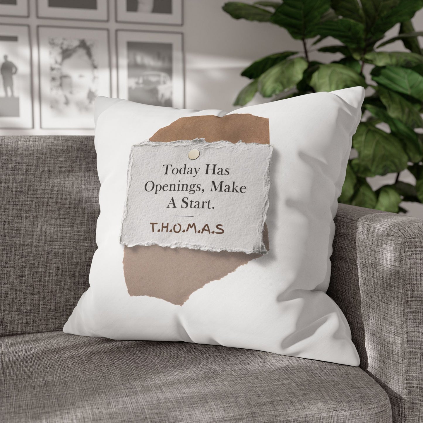 Personalized Initial Quote Torn Paper — Custom Sayings on Square Poly Canvas Pillowcase