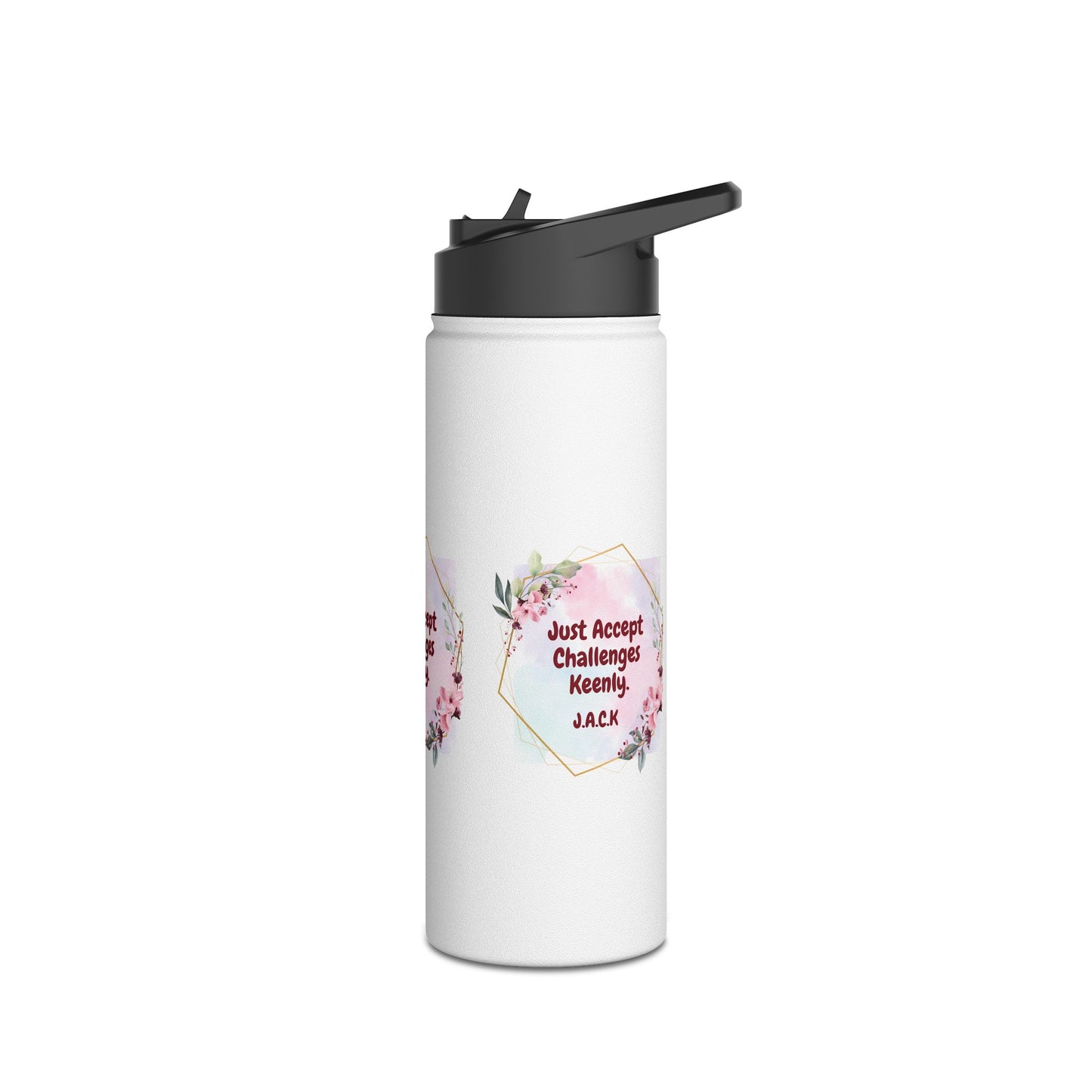 Personalized Initial Quote Floral Frame Stainless Steel Water Bottle