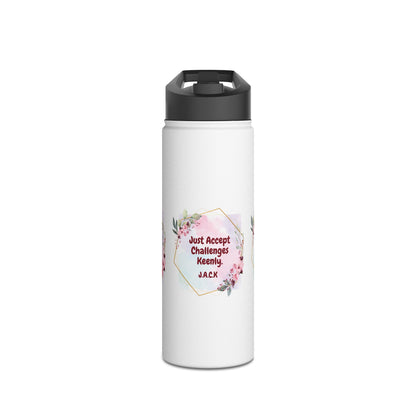 Personalized Initial Quote Floral Frame Stainless Steel Water Bottle