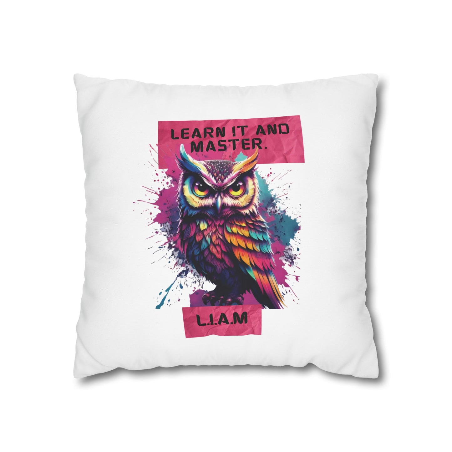 Personalized Initial Quote Owl — Custom Sayings on Square Poly Canvas Pillowcase