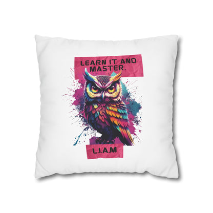 Personalized Initial Quote Owl — Custom Sayings on Square Poly Canvas Pillowcase