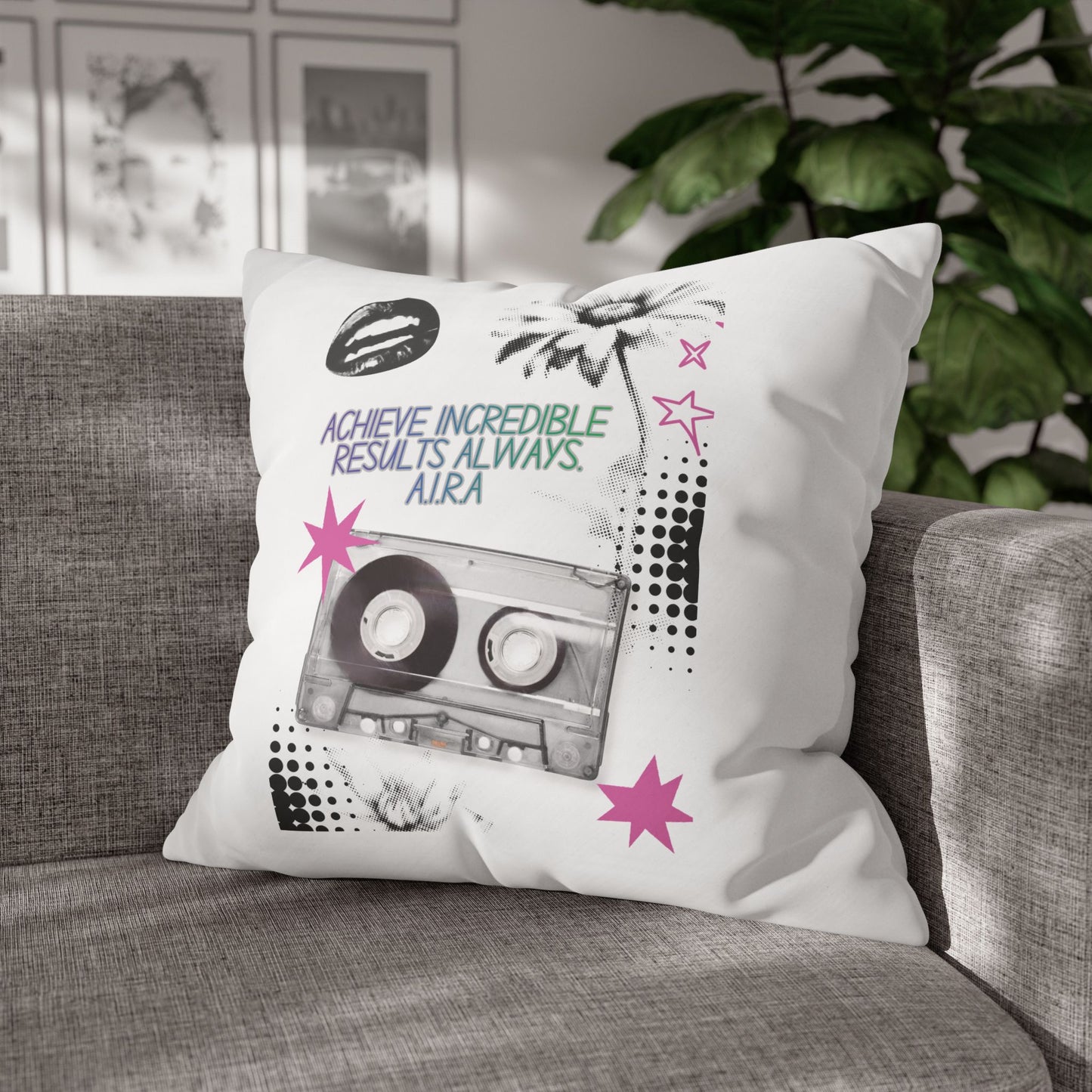 Personalized Initial Quote Cassette — Custom Sayings on Square Poly Canvas Pillowcase