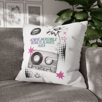 Personalized Initial Quote Cassette — Custom Sayings on Square Poly Canvas Pillowcase