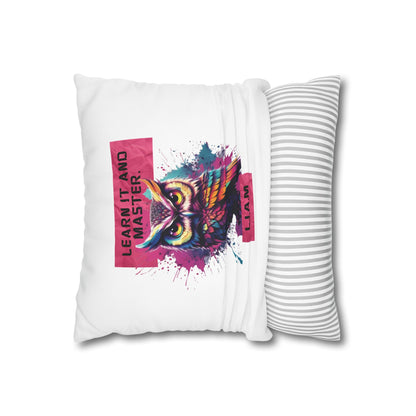 Personalized Initial Quote Owl — Custom Sayings on Square Poly Canvas Pillowcase