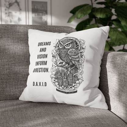 Personalized Initial Quote Owl Vision — Custom Sayings on Square Poly Canvas Pillowcase