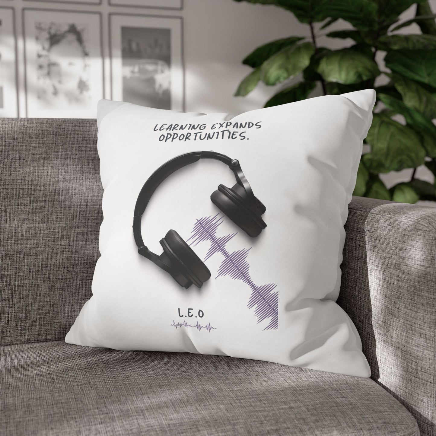 Personalized Initial Quote Headphone — Custom Sayings on Square Poly Canvas Pillowcase