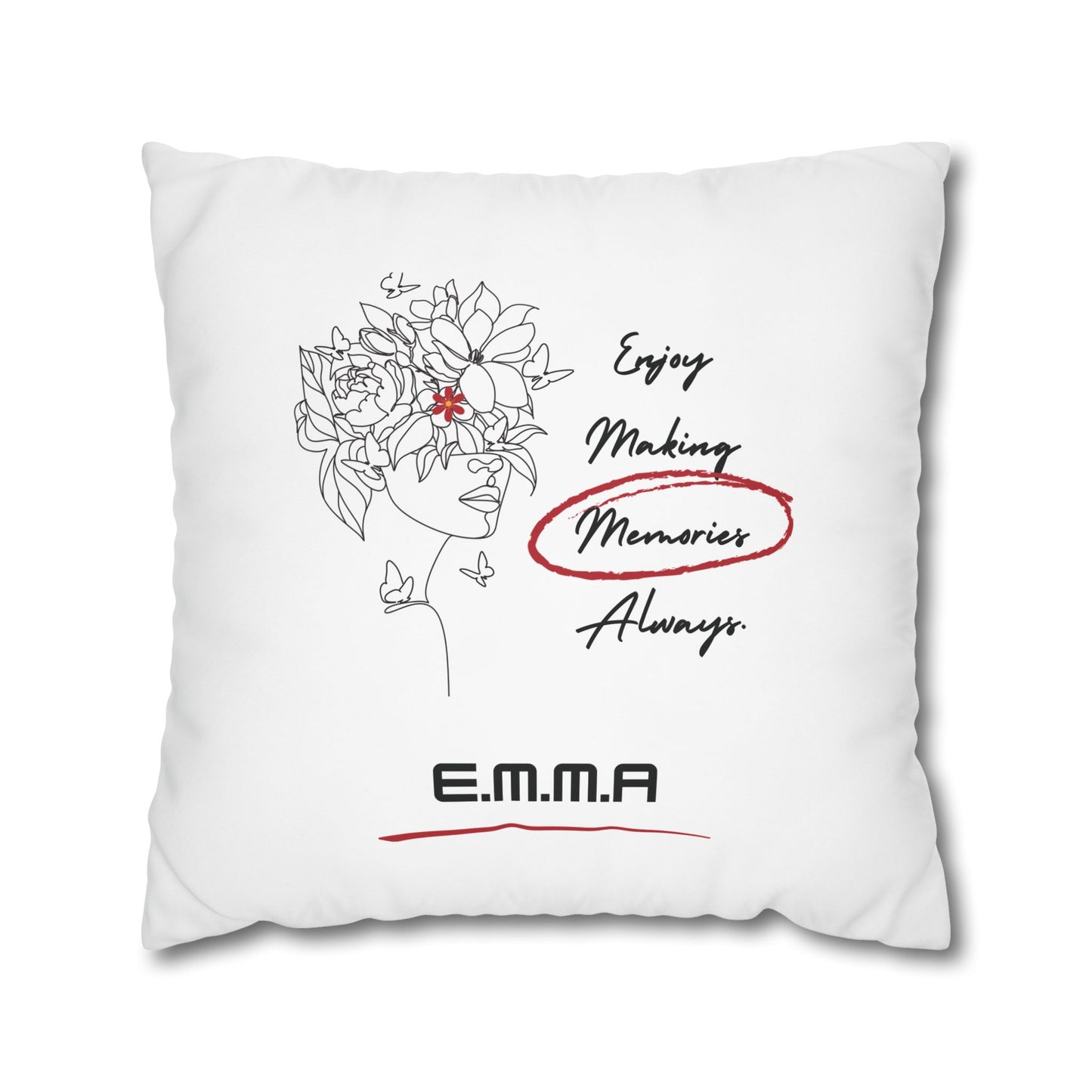 Personalized Initial Floral Girl — Custom Sayings on Square Poly Canvas Pillowcase