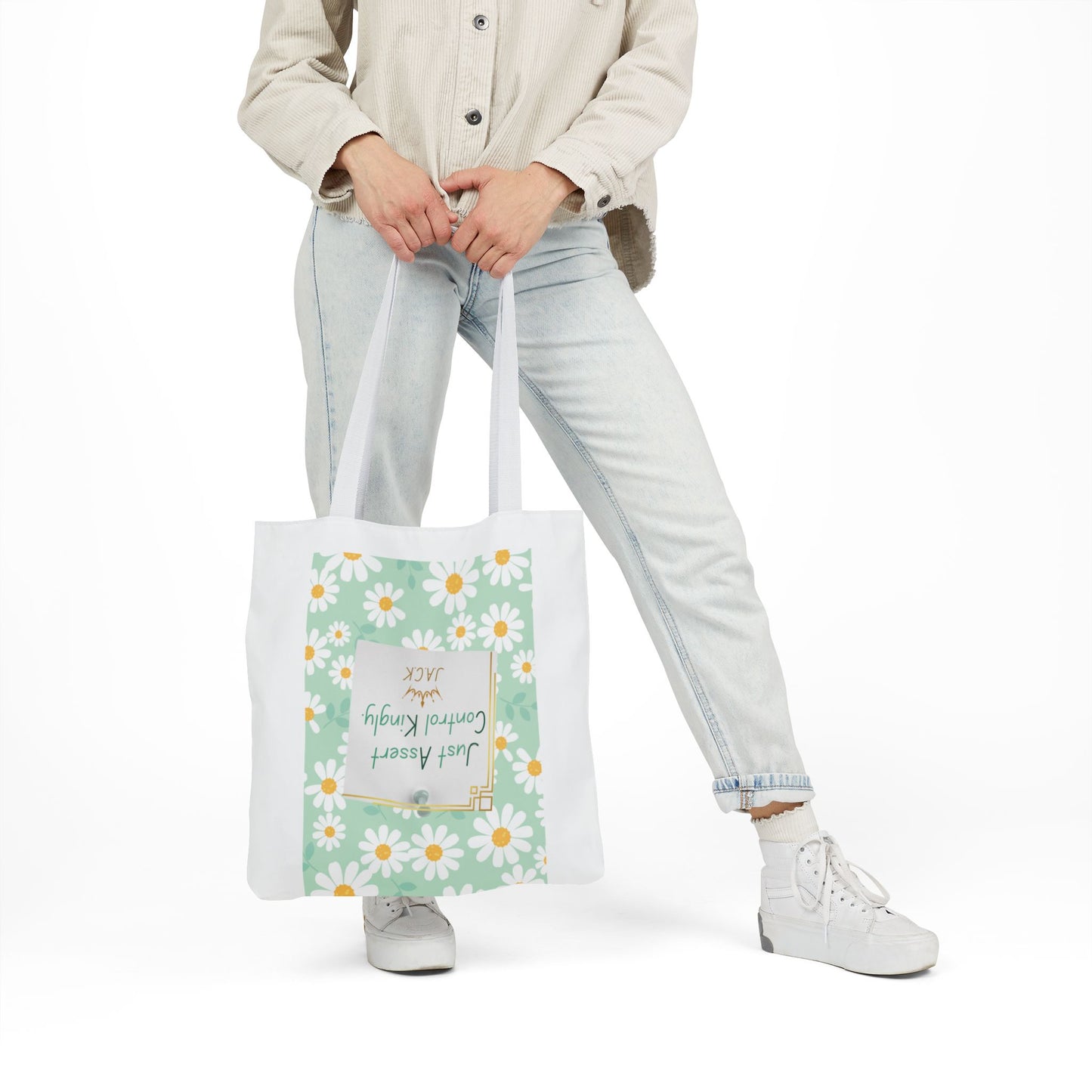 Personalized Initial Quote Floral Inspirational Canvas Tote Custom Name