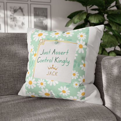 Personalized Initial Quote Floral Inspirational — Custom Sayings on Square Poly Canvas Pillowcase