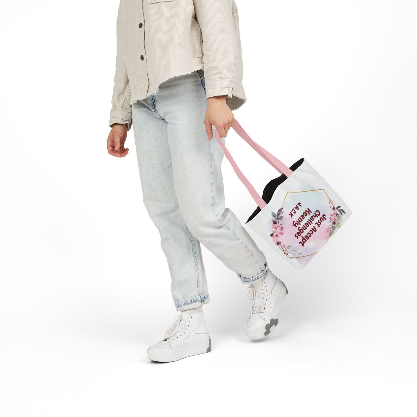 Personalized Initial Quote Floral Frame Canvas Tote Custom Name