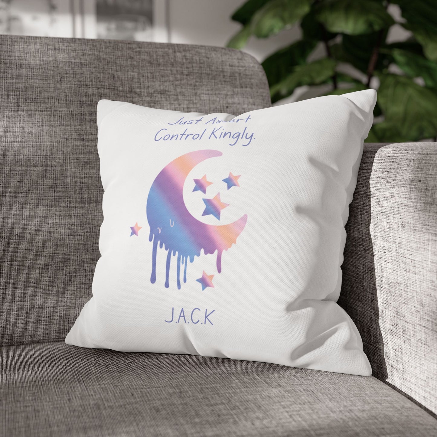Personalized Initial Quote Moon Dripping — Custom Sayings on Square Poly Canvas Pillowcase
