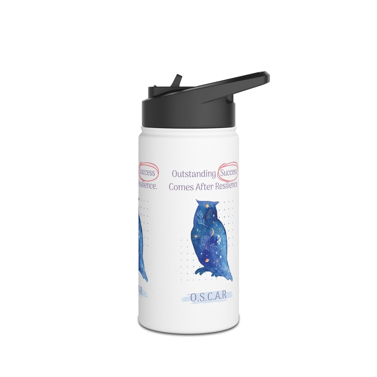 Personalized Initial Quote Owl Galaxy Stainless Steel Water Bottle