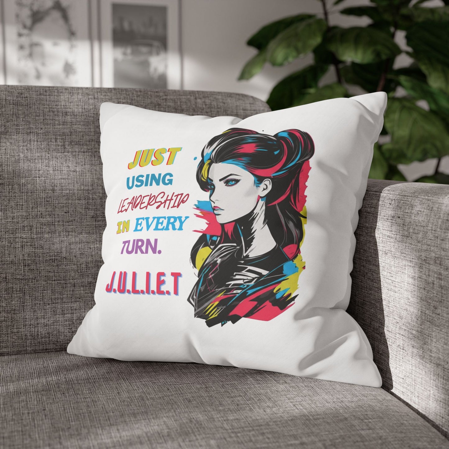 Personalized Initial Quote Vintage Girl — Custom Sayings on Square Poly Canvas Pillowcase