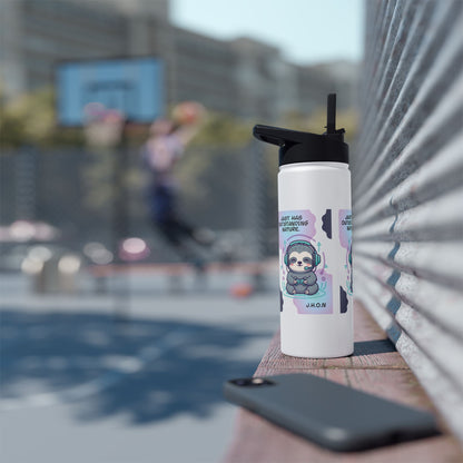 Personalized Initial Quote Sloth Gamer Stainless Steel Water Bottle