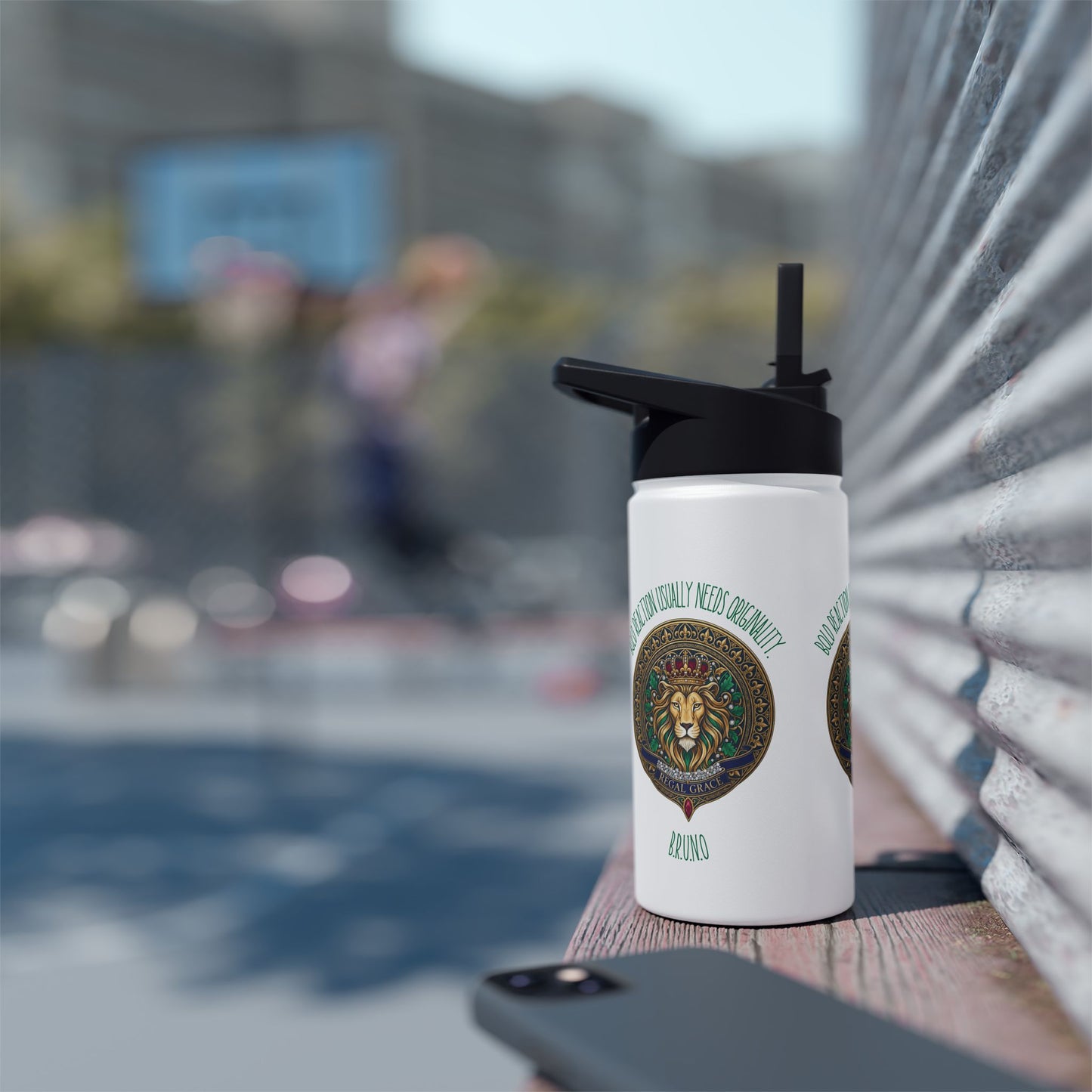 Personalized Initial Quote Circled Lion Stainless Steel Water Bottle