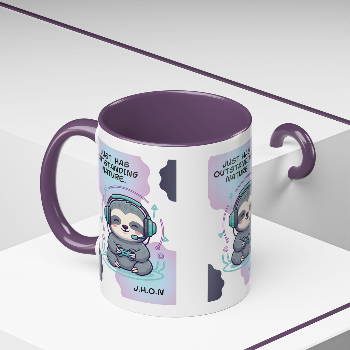 Personalized Initial Sloth Gamer Accent Coffee Mug