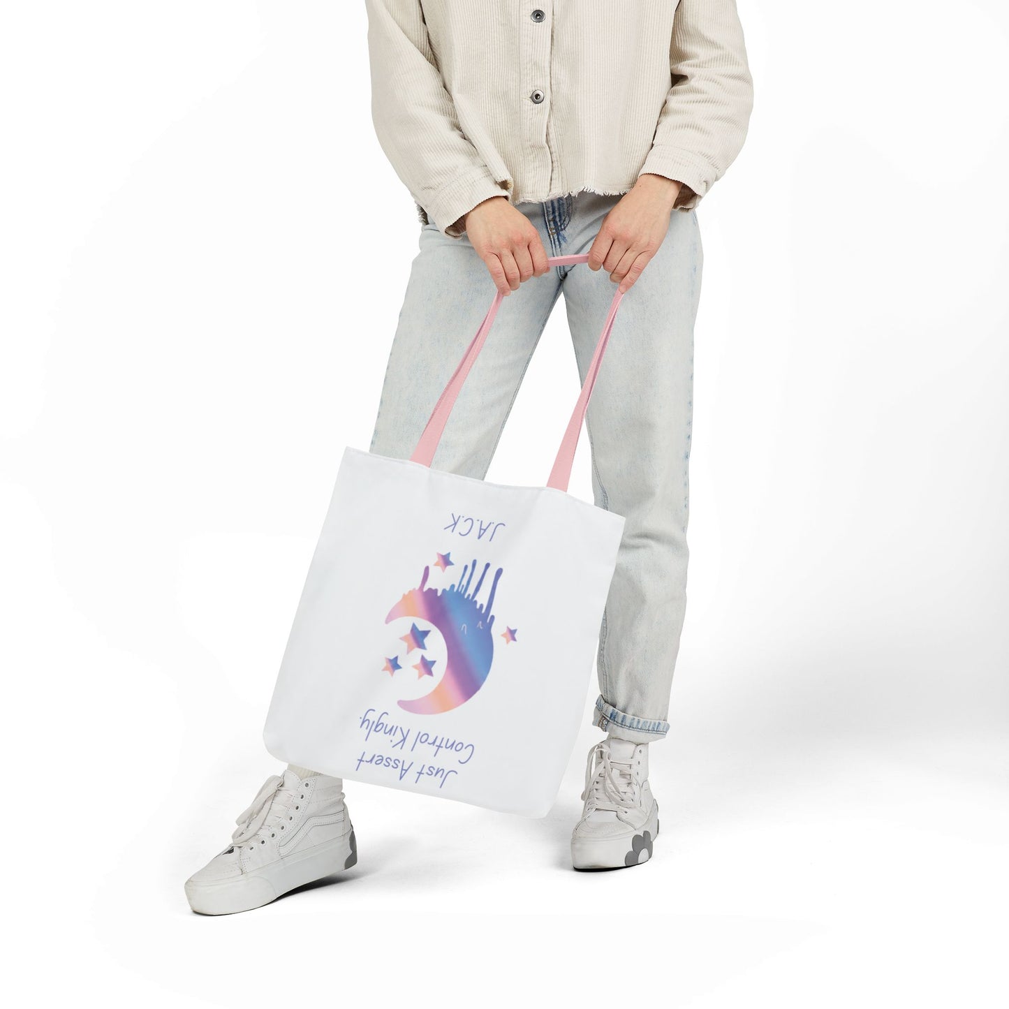 Personalized Initial Quote Moon Dripping Canvas Tote Custom Name