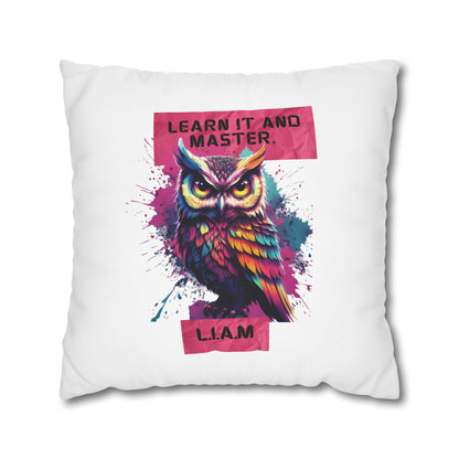 Personalized Initial Quote Owl — Custom Sayings on Square Poly Canvas Pillowcase