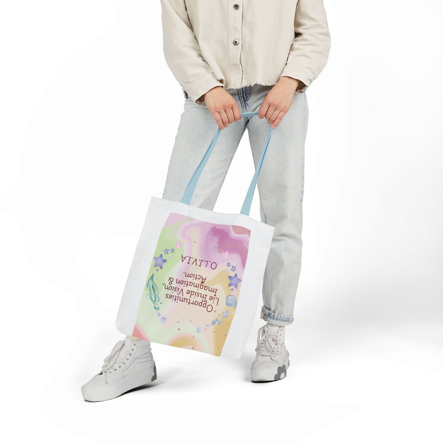 Personalized Initial Quote Ocean Theme Canvas Tote Custom Name