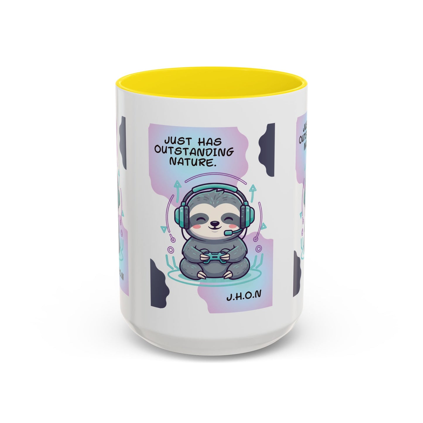 Personalized Initial Sloth Gamer Accent Coffee Mug