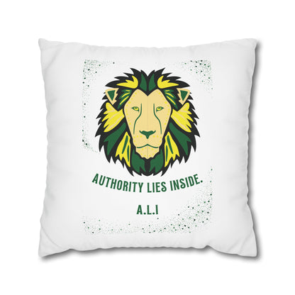 Personalized Initial Quote Lion — Custom Sayings on Square Poly Canvas Pillowcase