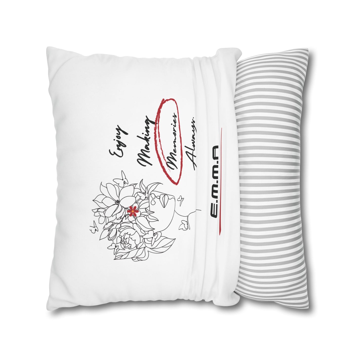 Personalized Initial Floral Girl — Custom Sayings on Square Poly Canvas Pillowcase