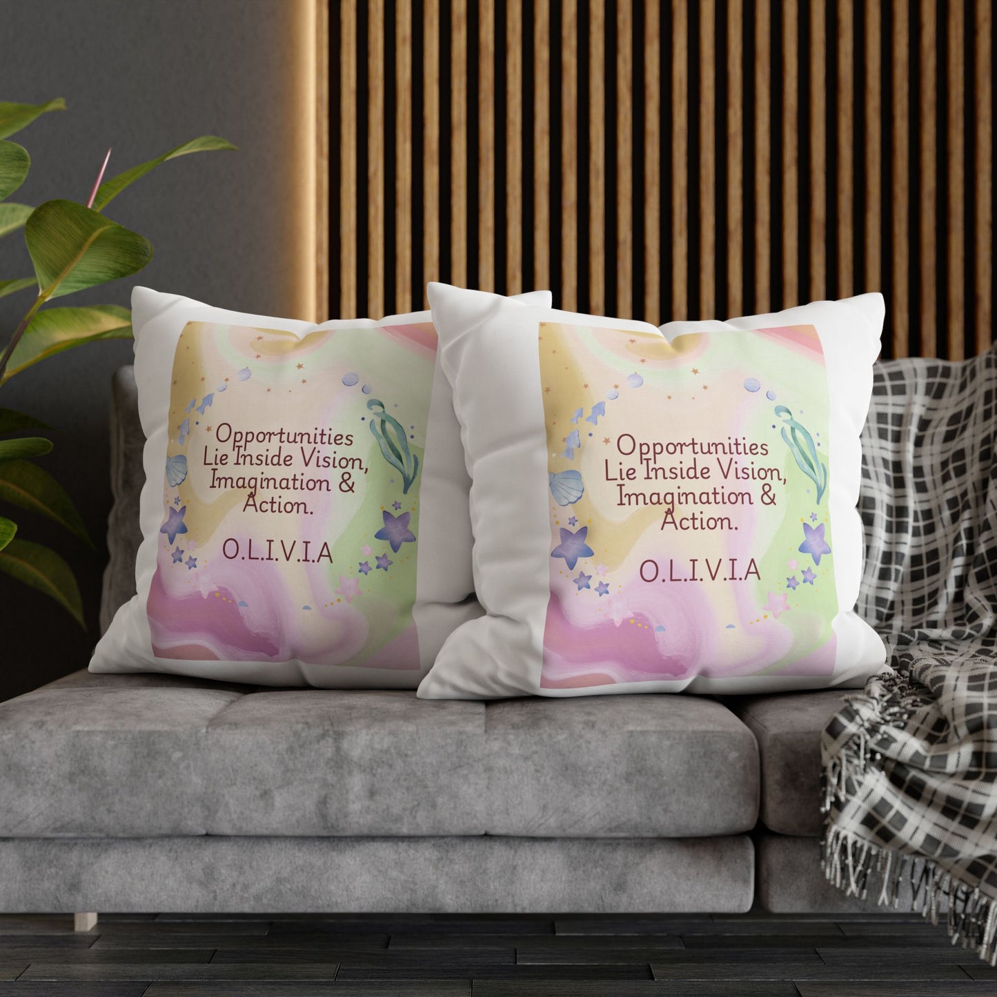 Personalized Initial Quote Ocean Theme — Custom Sayings on Square Poly Canvas Pillowcase