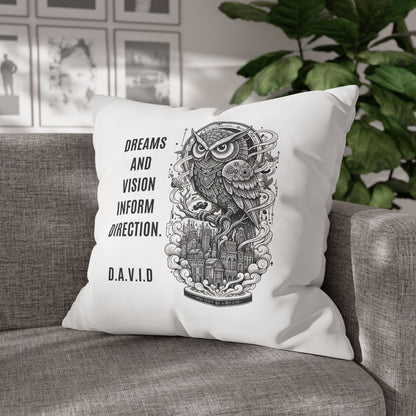 Personalized Initial Quote Owl Vision — Custom Sayings on Square Poly Canvas Pillowcase