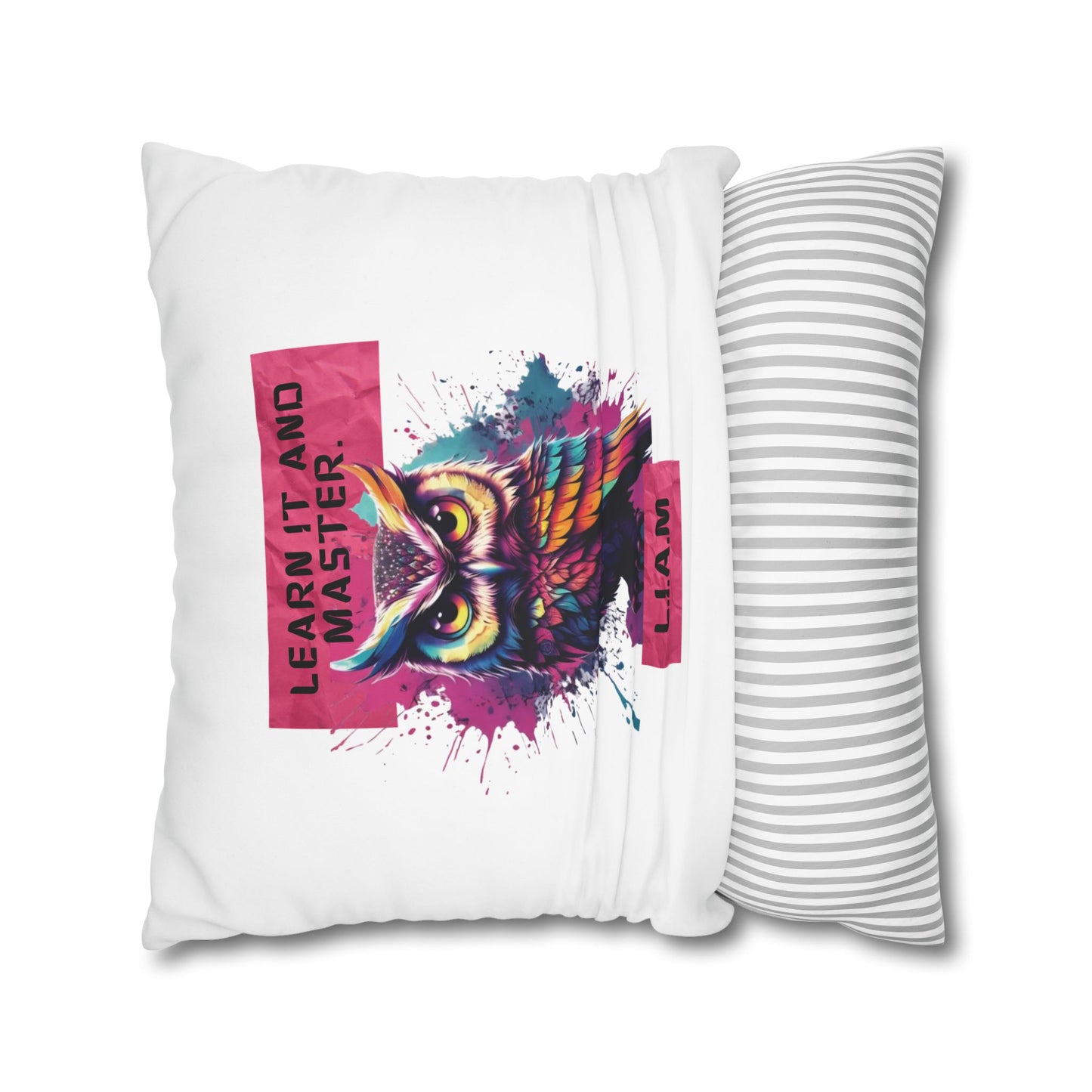 Personalized Initial Quote Owl — Custom Sayings on Square Poly Canvas Pillowcase