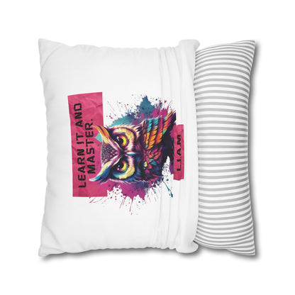 Personalized Initial Quote Owl — Custom Sayings on Square Poly Canvas Pillowcase