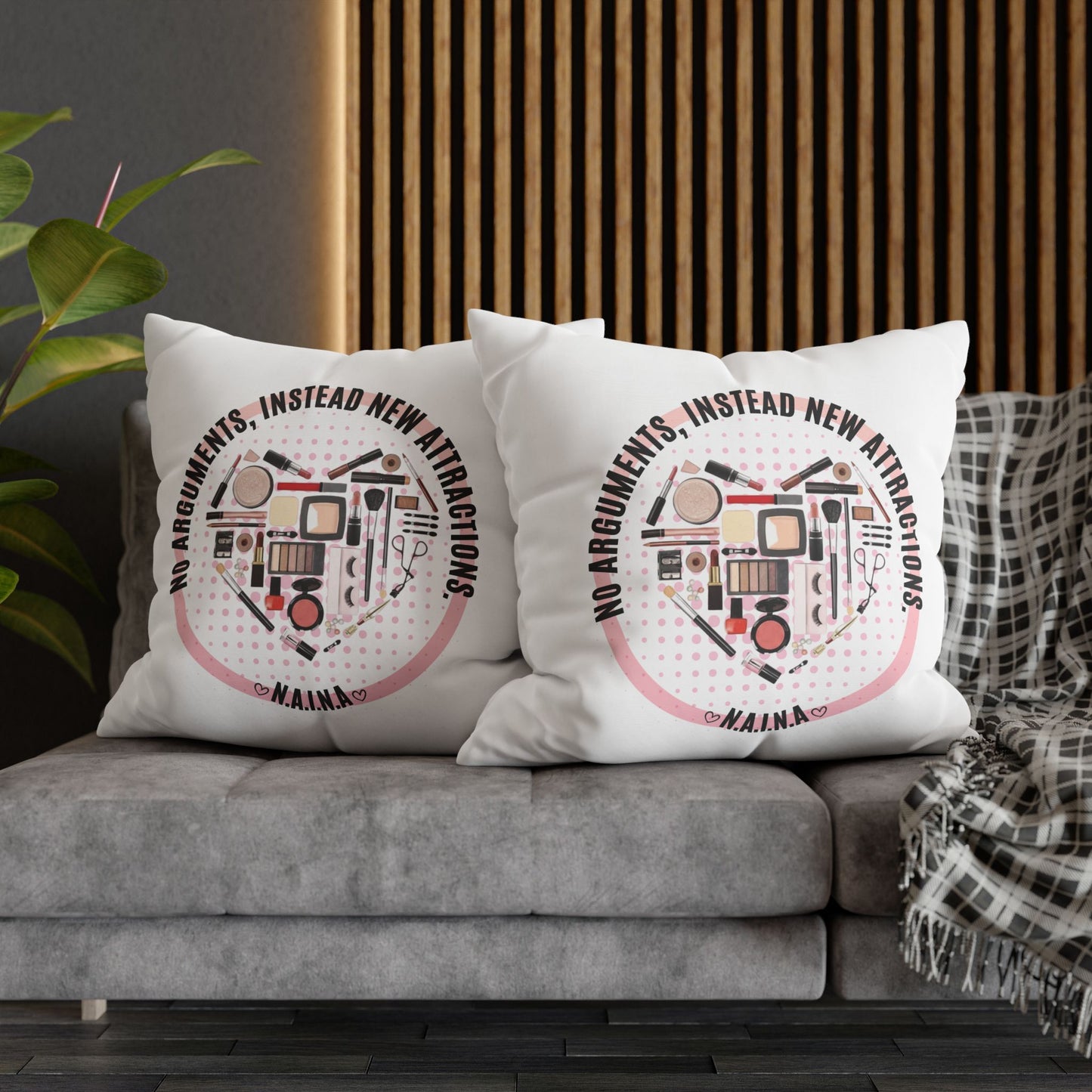 Personalized Initial Quote Cosmetic Heart — Custom Sayings on Square Poly Canvas Pillowcase