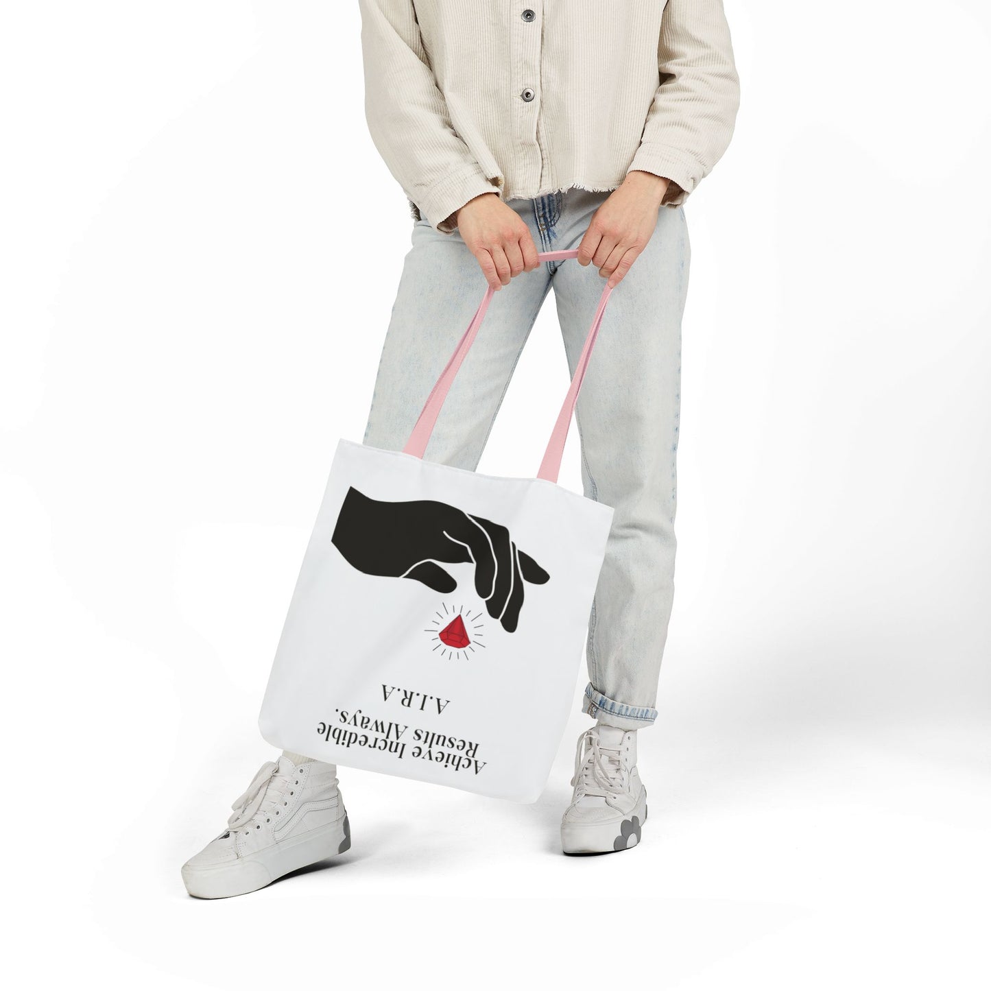 Personalized Initial Quote Gem Hand Canvas Tote Custom Name