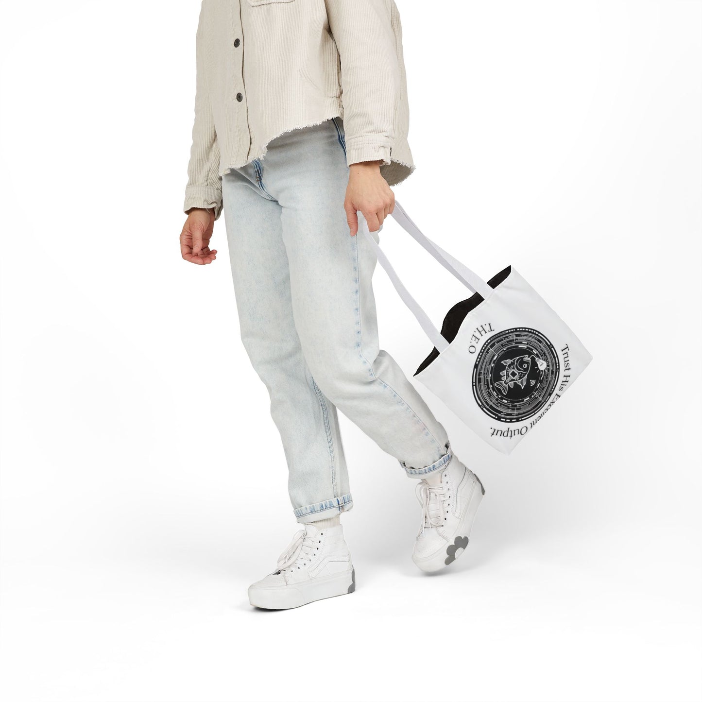 Personalized Initial Quote Circle Fish Canvas Tote Custom Name