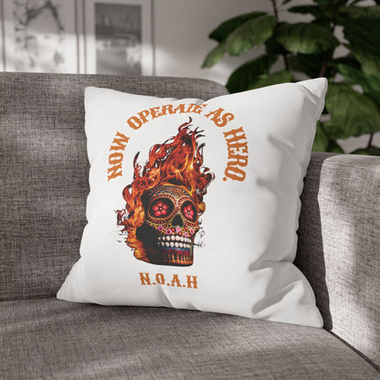 Personalized Initial Quote Fire Skull — Custom Sayings on Square Poly Canvas Pillowcase