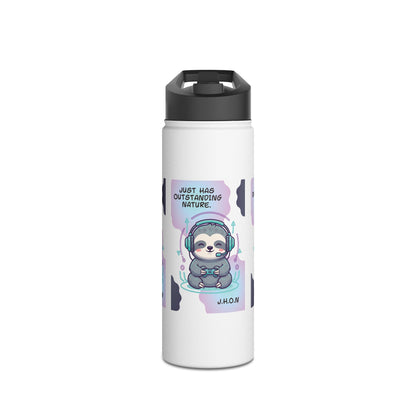 Personalized Initial Quote Sloth Gamer Stainless Steel Water Bottle