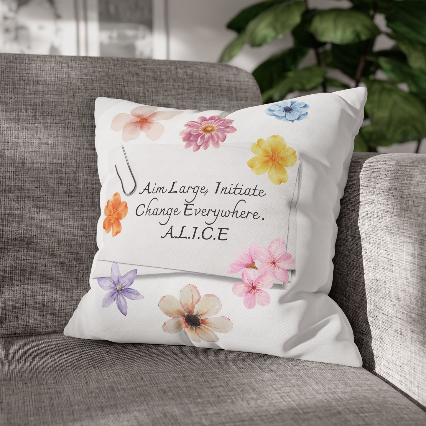 Personalized Initial Quote Clip Note — Custom Sayings on Square Poly Canvas Pillowcase